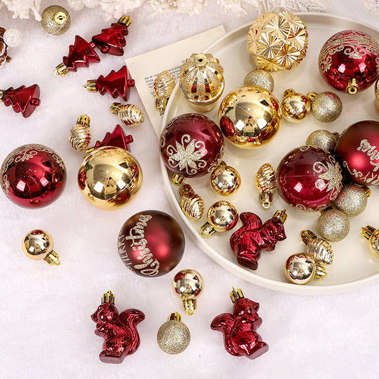 42PCS Christmas Decorations Painted Christmas Ball Set Wine Red Golden Baubles Xmas Tree Hanging Ornaments Festive Party Home Decor