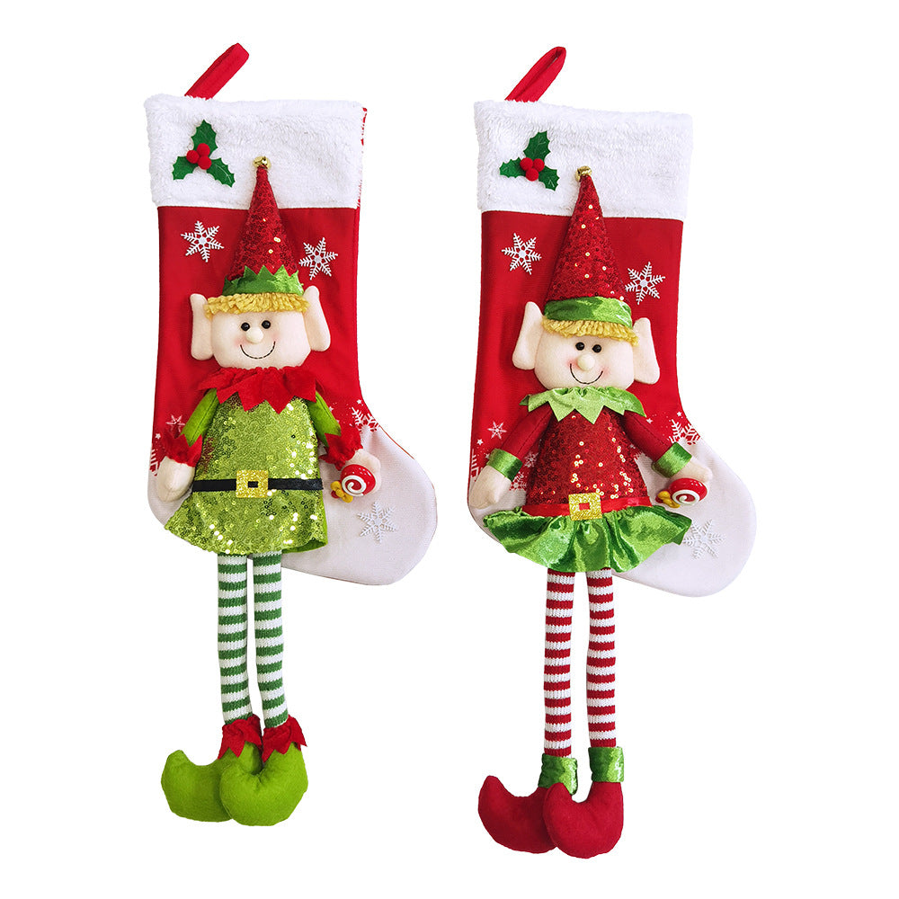 Cute Elf Christmas Stocking Longleg Doll Candy Gift Bag Xmas Tree Hanging Ornaments Fireplace Decorations