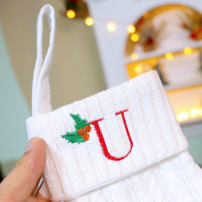 Knitted Stripe Christmas Stockings 26 Letters Embroidery Socks Decorations Gift Bag Xmas Tree Hanging Ornaments