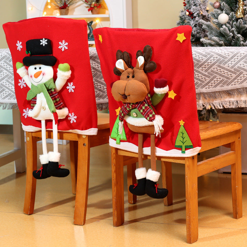 Christmas Chair Cover Longlegs Santa Snowman Ornaments Xmas Hotel Dinning Room Decoration