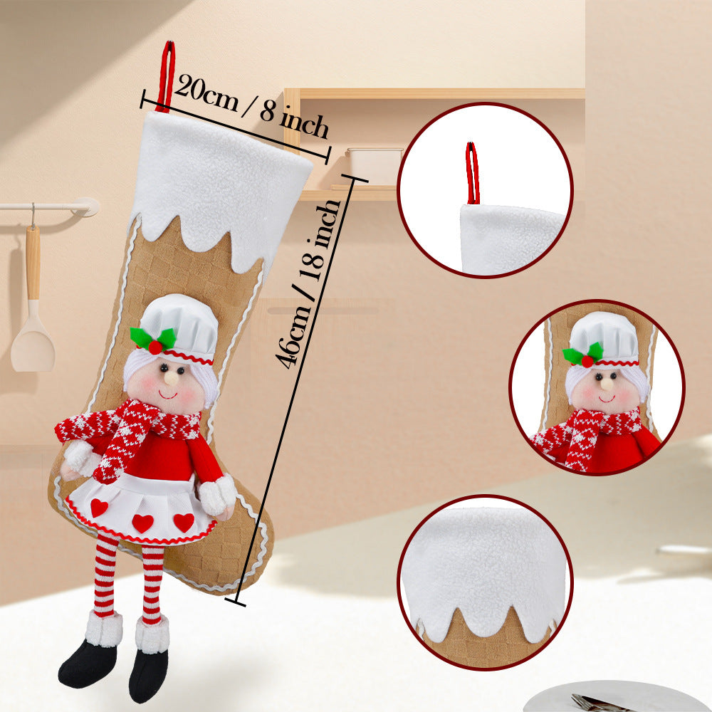 18inch Christmas Stocking Santa Gingerbread Man Heart Gift Bag Xmas Tree Hanging Ornaments Large Doll Candy Bag Decorations