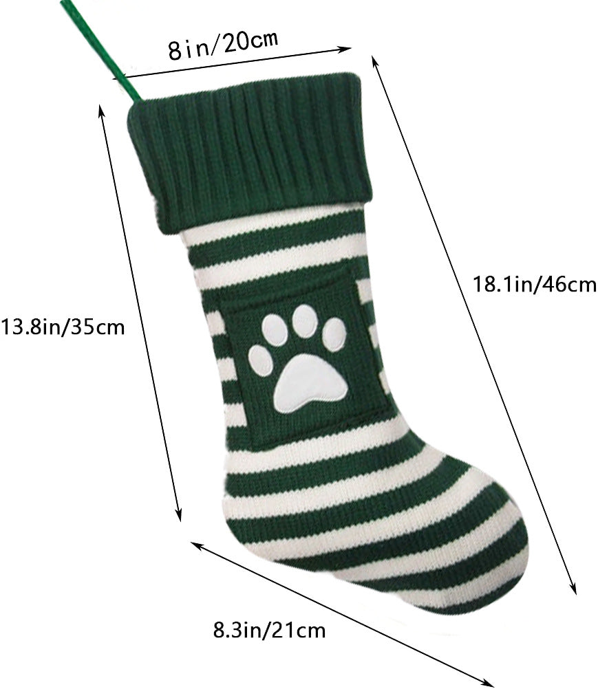 Knitted Stripe Christmas Stockings Decorations Cat and Dog Pet Socks Large Gift Bag Fireplace Xmas Tree Hanging Ornaments