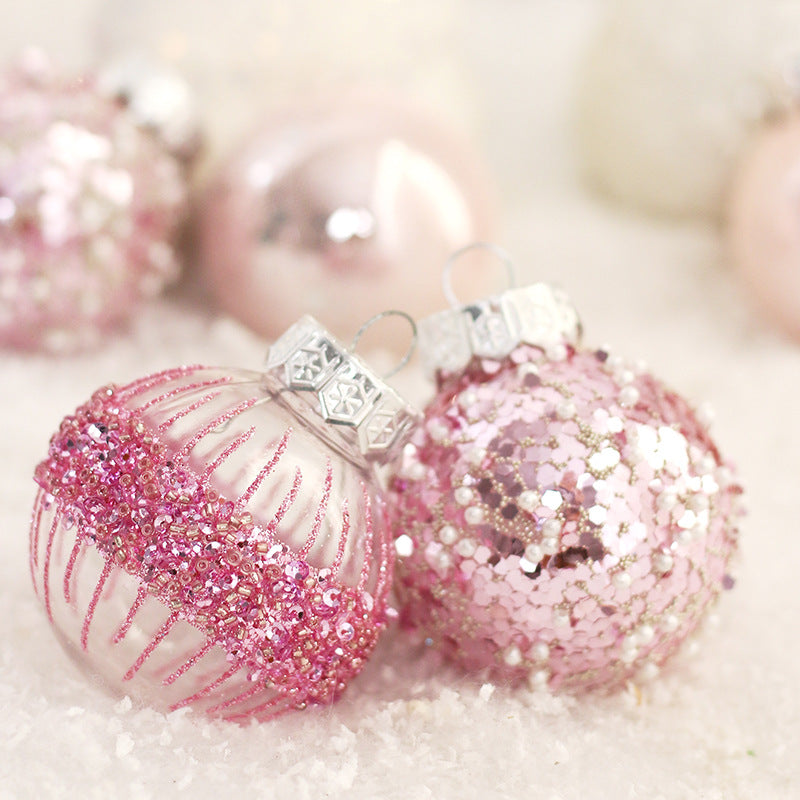 Romantic Pink Christmas Balls Ornaments Christmas Tree Accessories Pendants Glitter Baubles Wedding Party Home Decor Birthday Wall Hangings 25PCS