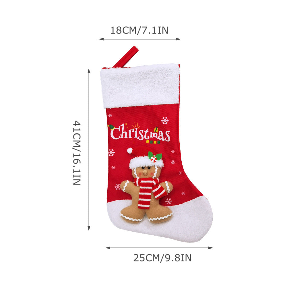 Gingerbread Man Christmas Stocking Large Gift Bag Santa Hanging Ornaments Snowman Candy Bag Xmas Tree Pendants Holiday Party Decor