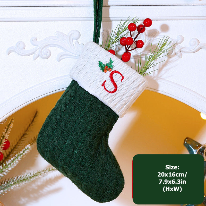 Knitted Stripe Christmas Stockings 26 Letters Embroidery Socks Decorations Gift Bag Xmas Tree Hanging Ornaments