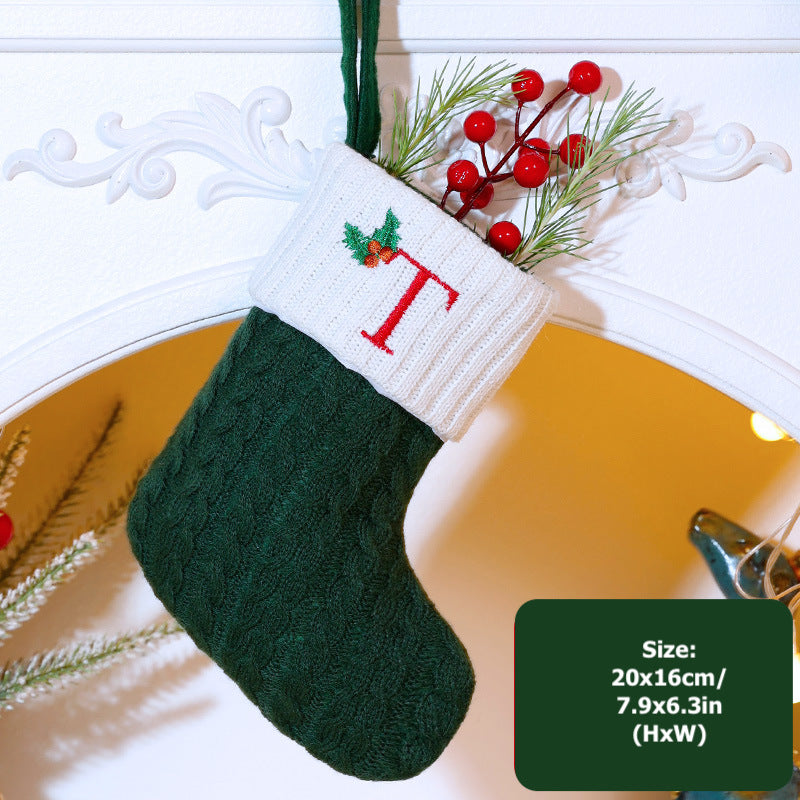 Knitted Stripe Christmas Stockings 26 Letters Embroidery Socks Decorations Gift Bag Xmas Tree Hanging Ornaments