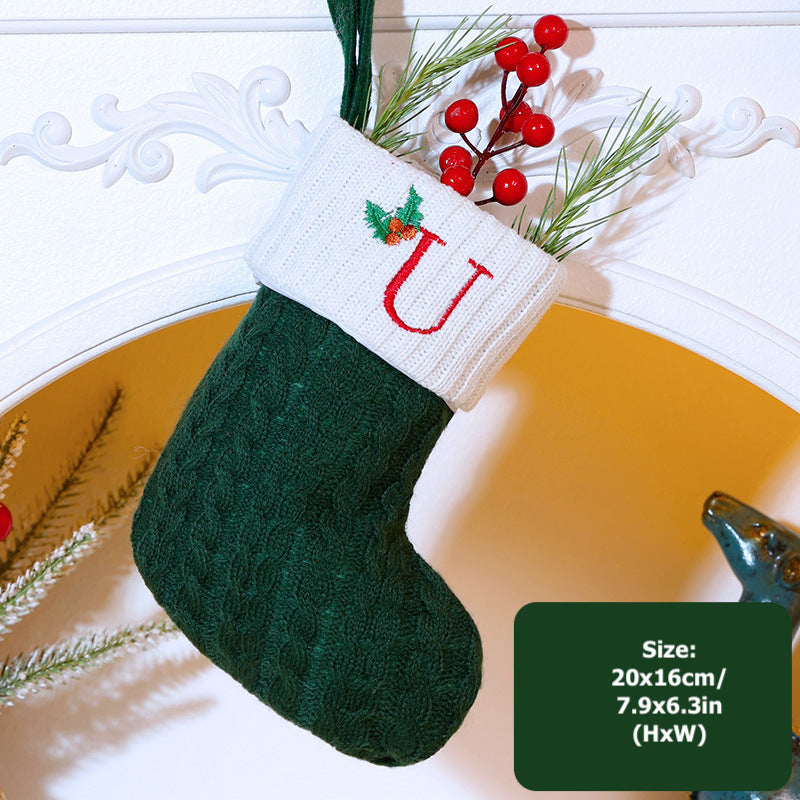 Knitted Stripe Christmas Stockings 26 Letters Embroidery Socks Decorations Gift Bag Xmas Tree Hanging Ornaments