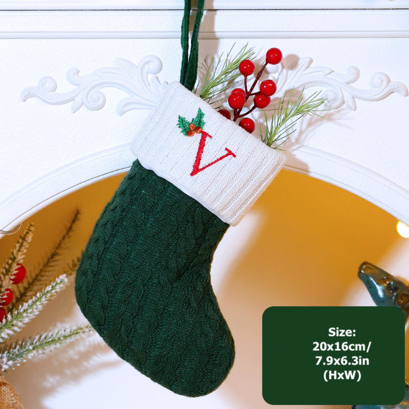 Knitted Stripe Christmas Stockings 26 Letters Embroidery Socks Decorations Gift Bag Xmas Tree Hanging Ornaments