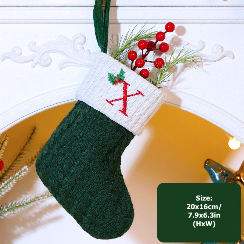 Knitted Stripe Christmas Stockings 26 Letters Embroidery Socks Decorations Gift Bag Xmas Tree Hanging Ornaments