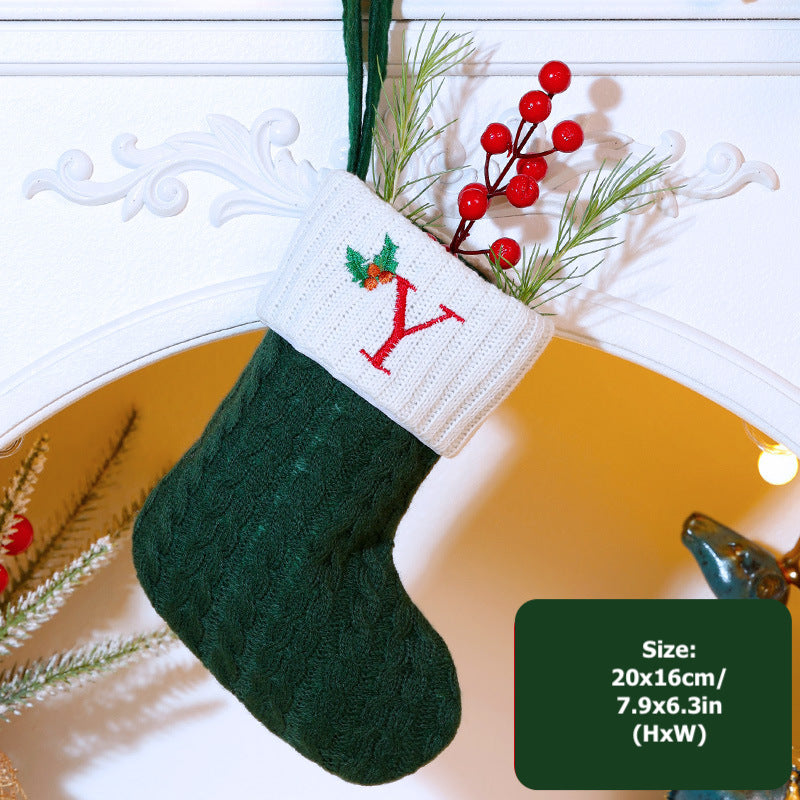 Knitted Stripe Christmas Stockings 26 Letters Embroidery Socks Decorations Gift Bag Xmas Tree Hanging Ornaments