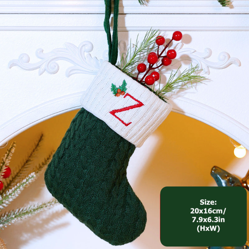 Knitted Stripe Christmas Stockings 26 Letters Embroidery Socks Decorations Gift Bag Xmas Tree Hanging Ornaments