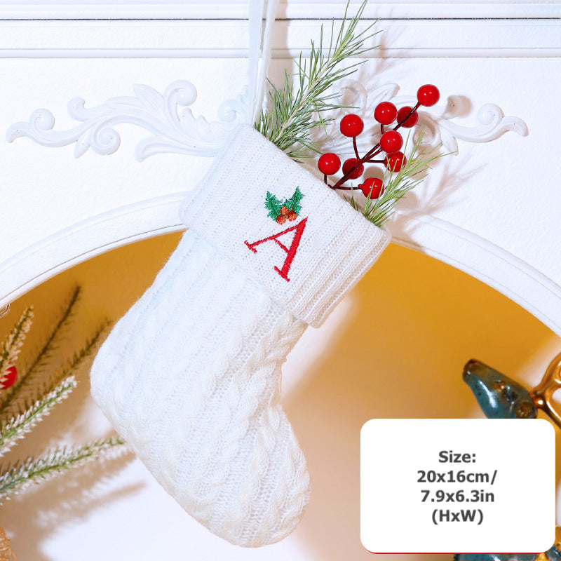 Knitted Stripe Christmas Stockings 26 Letters Embroidery Socks Decorations Gift Bag Xmas Tree Hanging Ornaments