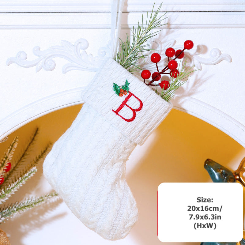 Knitted Stripe Christmas Stockings 26 Letters Embroidery Socks Decorations Gift Bag Xmas Tree Hanging Ornaments