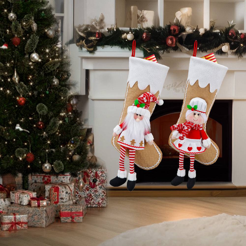 18inch Christmas Stocking Santa Gingerbread Man Heart Gift Bag Xmas Tree Hanging Ornaments Large Doll Candy Bag Decorations