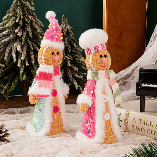 Christmas Decorations Pink Gingerbread Man Sequin Standing Doll Party Ornaments Home Table Decor Holiday Gift