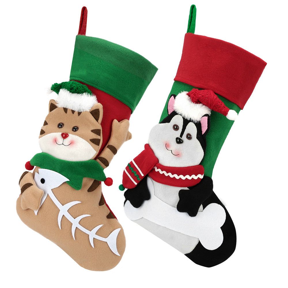 3D Cartoon Christmas Stocking Dog and Cat Large Gift Bag Xmas Tree Hanging Ornaments 18"