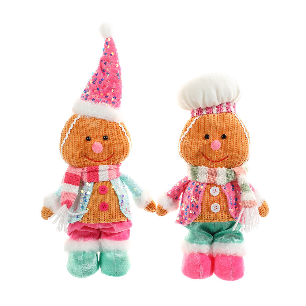 Christmas Decorations Pink Gingerman Doll Ornaments Cute Cartoon Standing Gingerbread Man Gifts Holiday Home Decor Party Window Decoration Toy