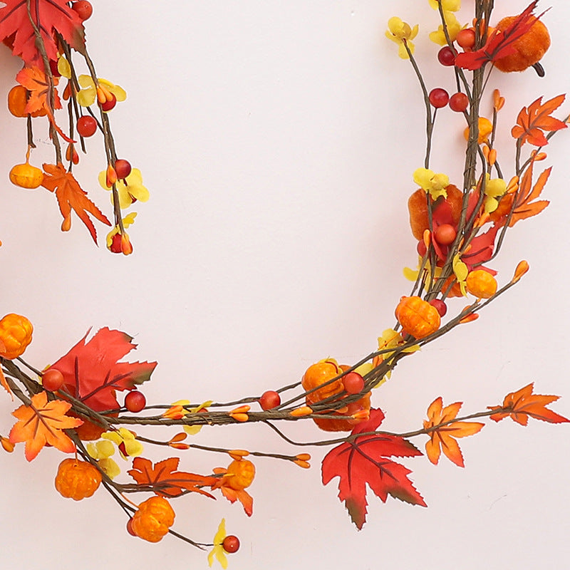Thanksgiving Decorations Artificial Flower 180cm 5.9ft Halloween Pumpkin Maple Rattan Ornaments Garland Harvest Festival Decoration Holiday Party Decoration Home Decor Door Hanging