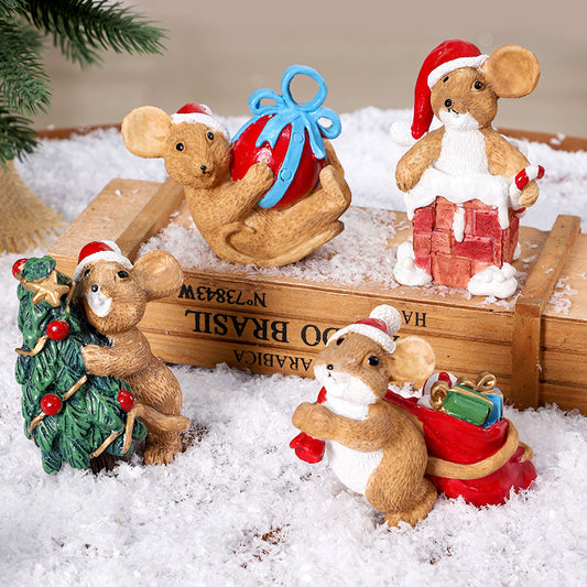 Christmas Decorations Cute Mouse Resign Ornament Desktop Decoration Xmas Gift Holiday Party Home Decor