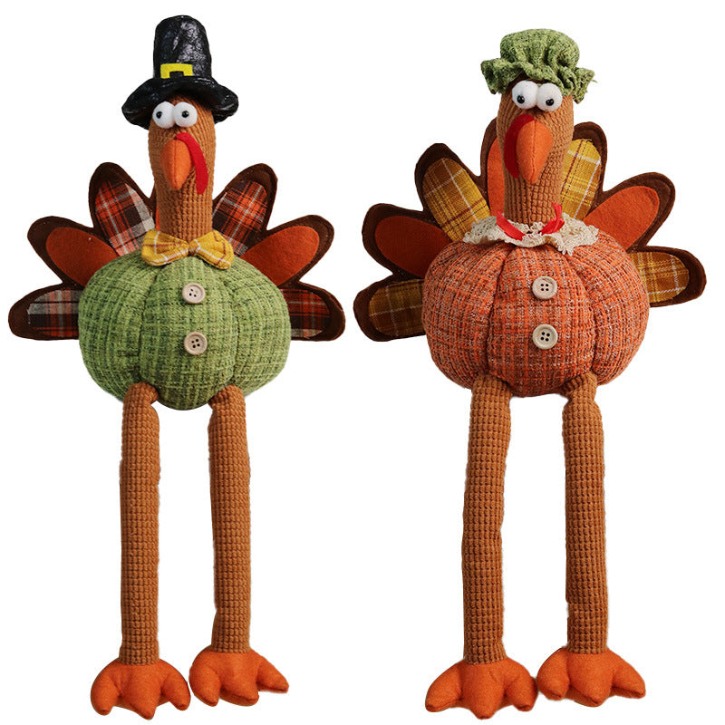 Thanksgiving Decorations Long Legs Turkey Doll Ornaments Fall Harvest Festival Home Party Decor Window Decorative Craft Gifts