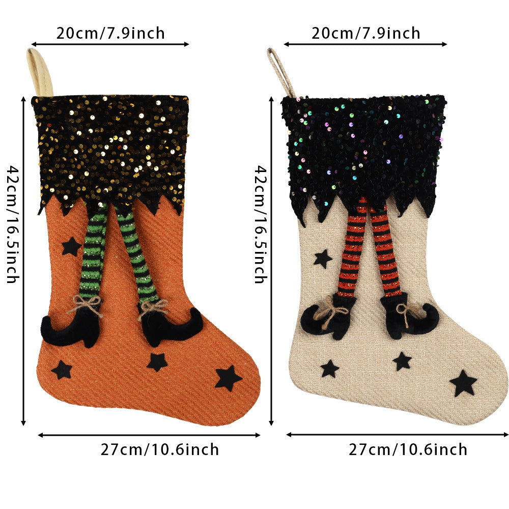 Halloween Decorations Sequin Long Leg Stocking Large Gift Bag Hanging Ornaments for Party Home Decor