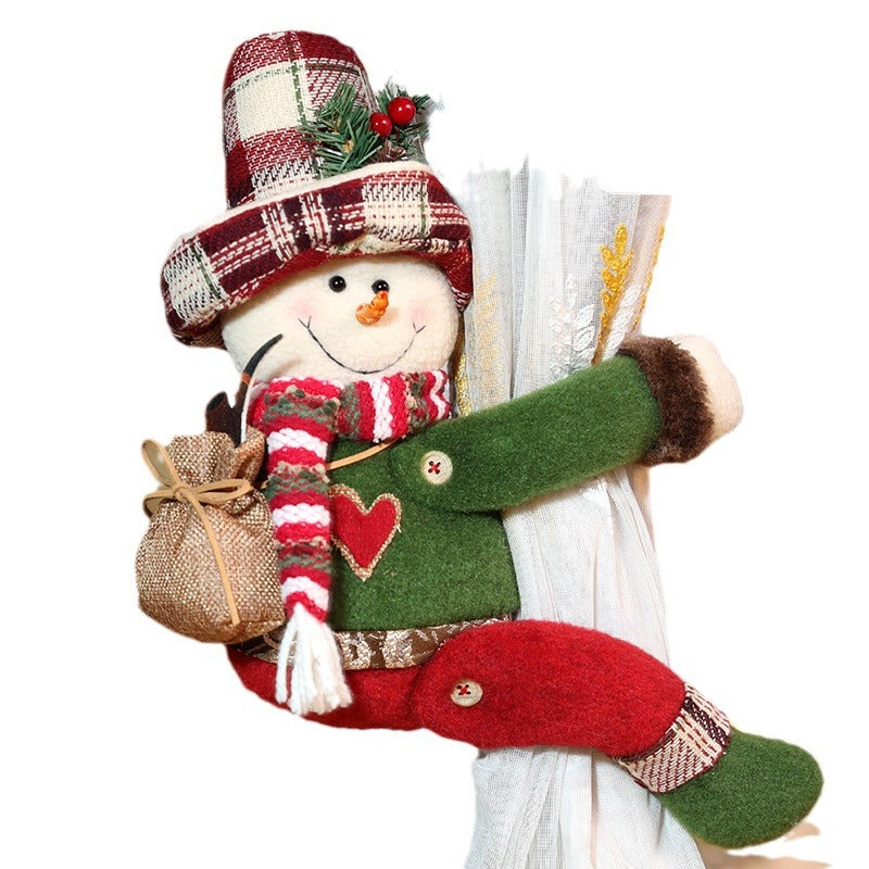 Christmas Retro Plaid Curtain Buckle Decorations Xmas Snowman Doll Curtain Tieback Festival Home Decor