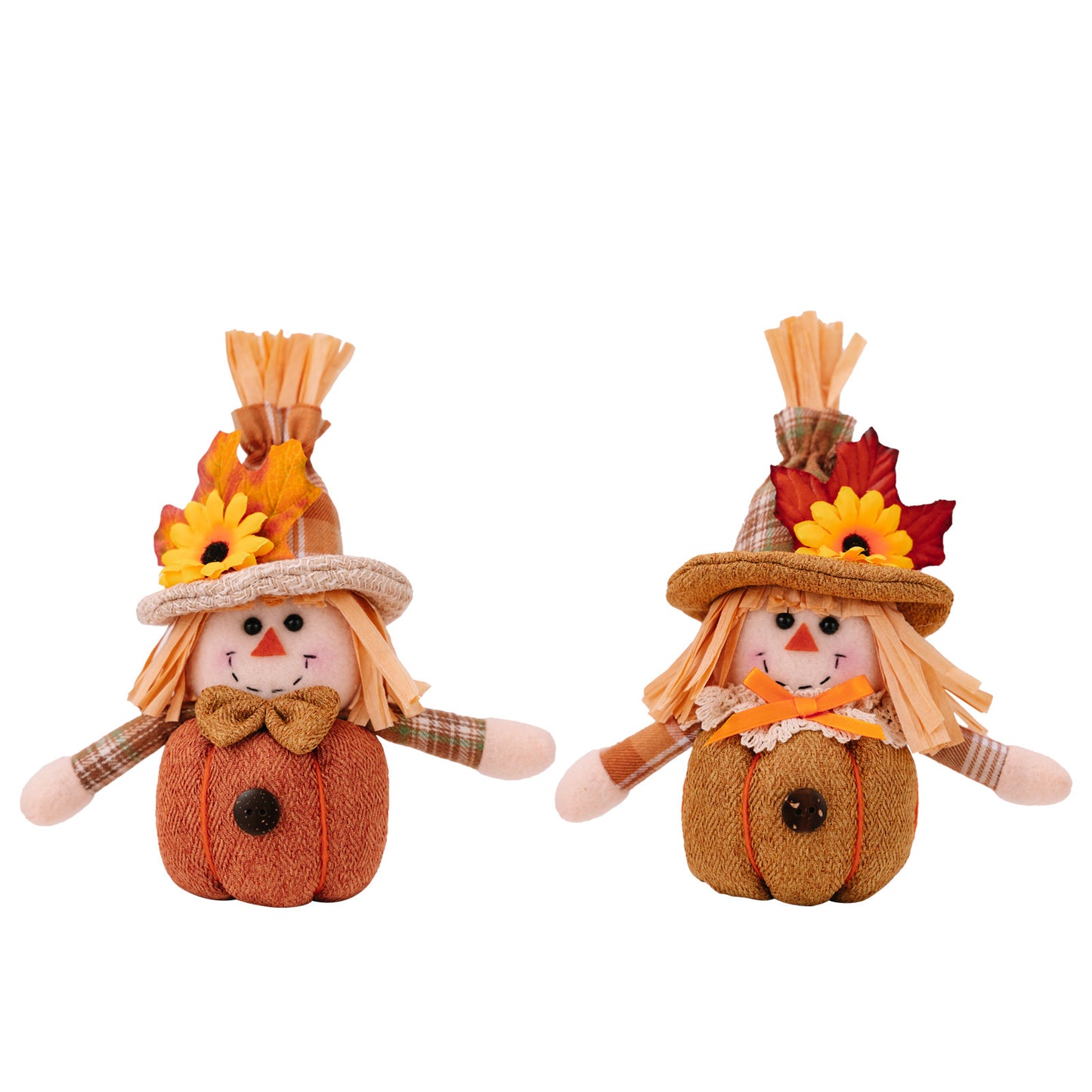 2PCS Cute Pumpkin Strawman Doll for Thanksgiving Decorations Sunflower Maple Hangings Tabletop Ornaments Fall Home Decor Harvest Festival Pendants Gifts