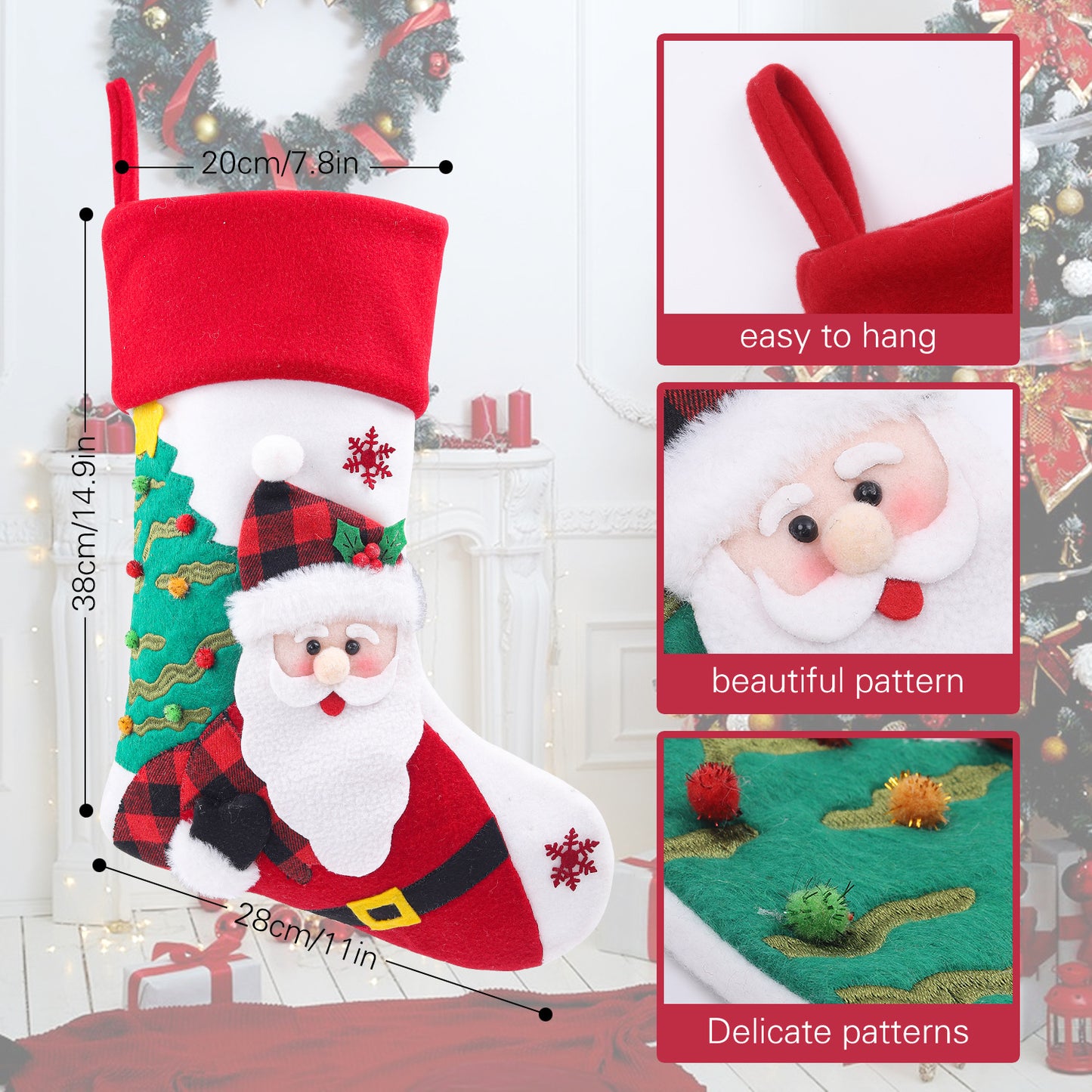 Cartoon Christmas Stocking Santa Clause Gift Bag Snowman Hanging Ornament Xmas Tree Pendant Decorations