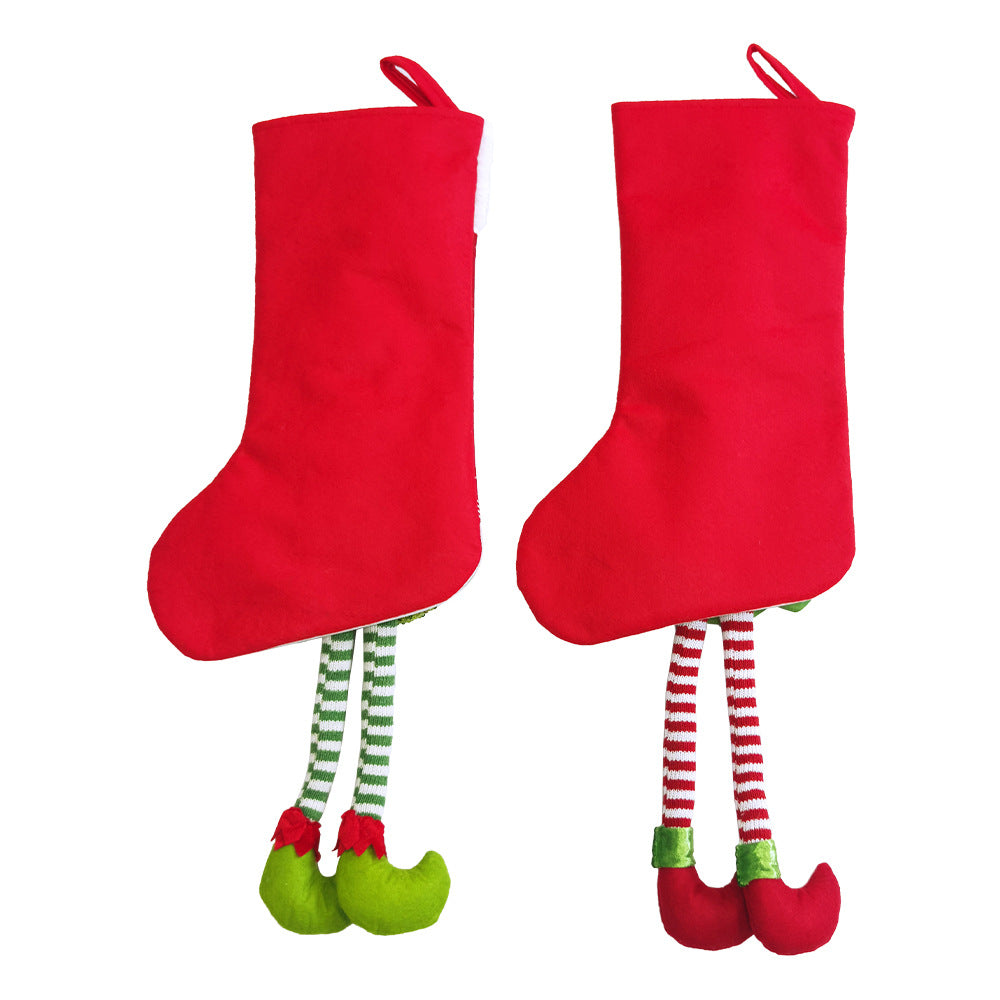Cute Elf Christmas Stocking Longleg Doll Candy Gift Bag Xmas Tree Hanging Ornaments Fireplace Decorations