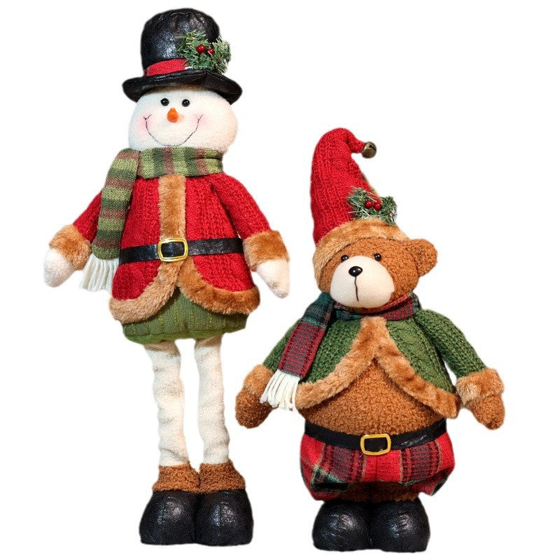 Christmas Retro Plaid Plush Doll Knitted Telescope Santa Snowman Ornaments Holiday Gift Window Home Decor