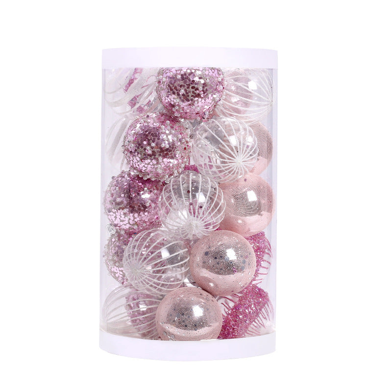 Romantic Pink Christmas Balls Ornaments Christmas Tree Accessories Pendants Glitter Baubles Wedding Party Home Decor Birthday Wall Hangings 25PCS