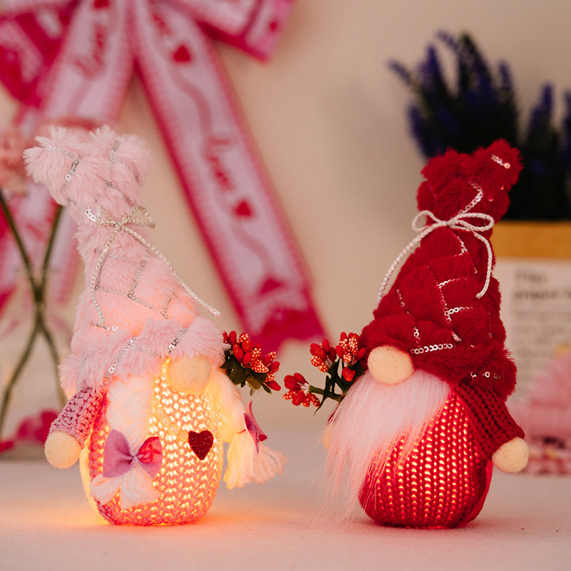 LED Heart Doll for Valentine‘s Day Decorations Sequin Plush Couple Dolls Ornaments Mother's Day