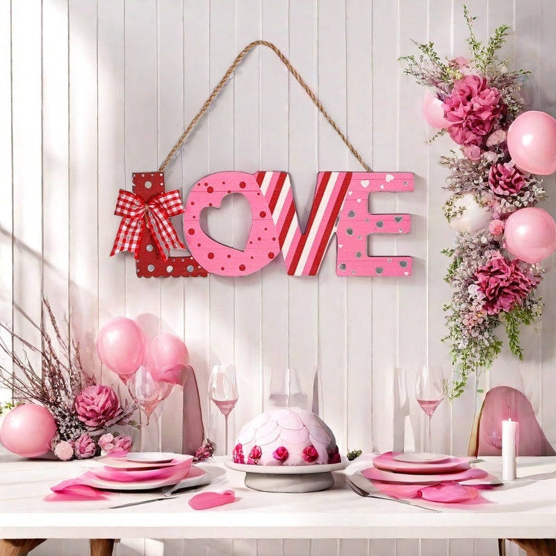 Love Wooden Hanging Ornament Charming Decor for Wall, Front Door, Valentine's Day, Wedding, Holiday Home Decorations DIY Wreath Accessories