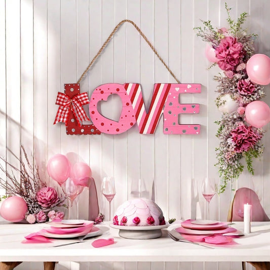 Love Wooden Hanging Ornament Charming Decor for Wall, Front Door, Valentine's Day, Wedding, Holiday Home Decorations DIY Wreath Accessories