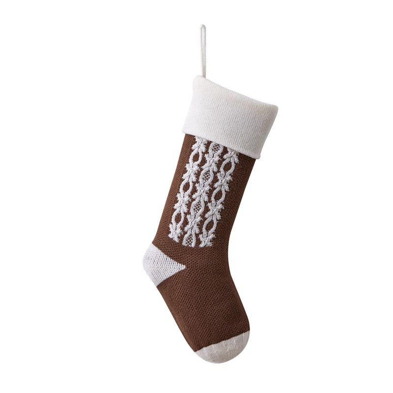 Retro Applique Christmas Stocking Knitted Gift Bag Xmas Tree Pendant Fireplace Hanging Ornament Candy Bag Holiday Home Decor