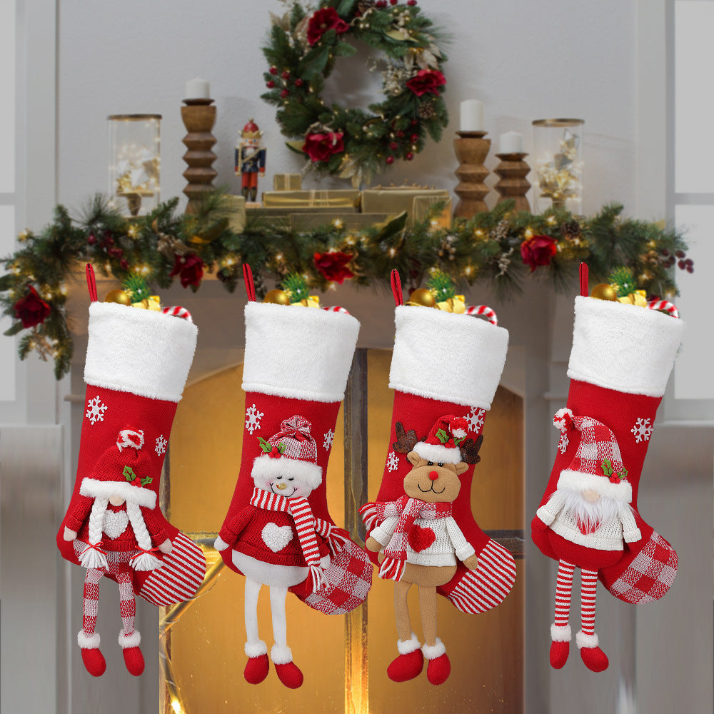Christmas Stocking Gnome Doll Socks Xmas Tree Snowman Hanging Ornaments Gift Bag Fireplace Decor