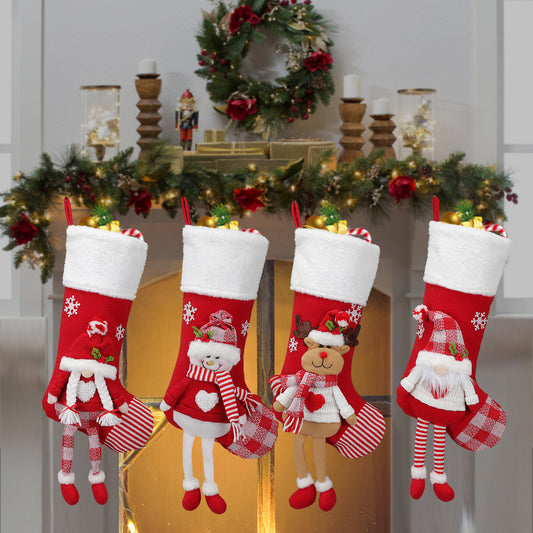 Christmas Stocking Gnome Doll Socks Xmas Tree Snowman Hanging Ornaments Gift Bag Fireplace Decor