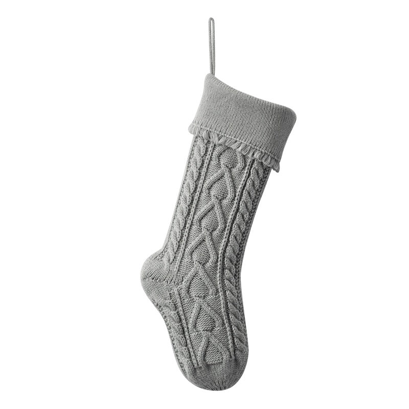 Heart Tassel Christmas Stocking Knitted Socks Large Gift Bag Xmas Party Decorations Hanging Ornament Candy Bag 18"