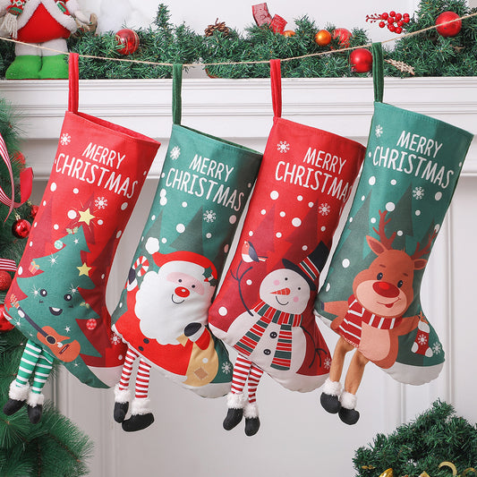 Christmas Stocking Cartoon Printing Gift Bag Santa Showman Xmas Tree Hanging Ornaments