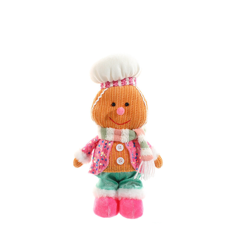 Christmas Decorations Pink Gingerman Doll Ornaments Cute Cartoon Standing Gingerbread Man Gifts Holiday Home Decor Party Window Decoration Toy