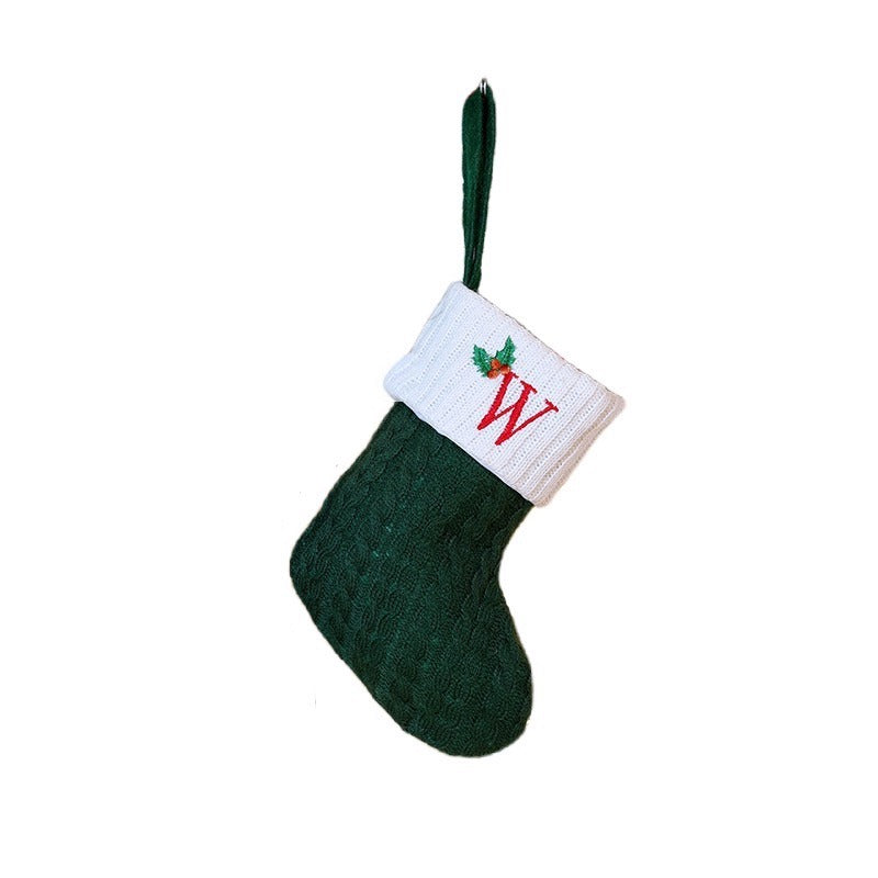 Knitted Stripe Christmas Stockings 26 Letters Embroidery Socks Decorations Gift Bag Xmas Tree Hanging Ornaments