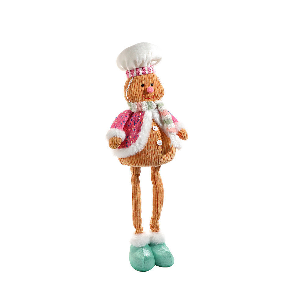 Cute Pink Gingerbread Man Doll Christmas Decorations LED Telescope Puppet Ornaments Removable Standing Gingerman Gifts