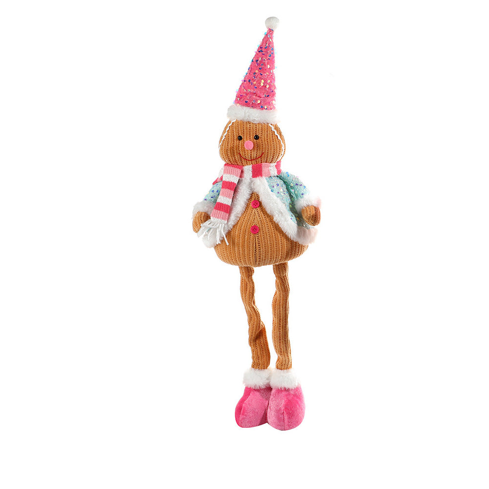 Cute Pink Gingerbread Man Doll Christmas Decorations LED Telescope Puppet Ornaments Removable Standing Gingerman Gifts
