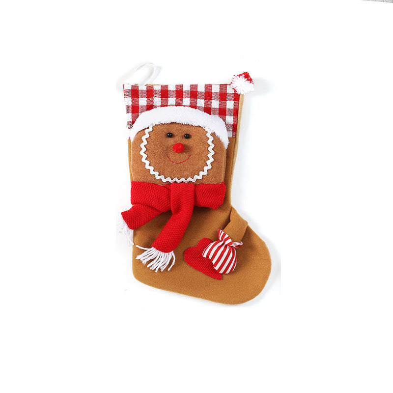Christmas Stocking Gingerman Gift Bag Red White Plaid Gingerbread Man Candy Bag Strip Hanging Ornaments Xmas Tree Pendants Decorations Home Holiday Party Decor