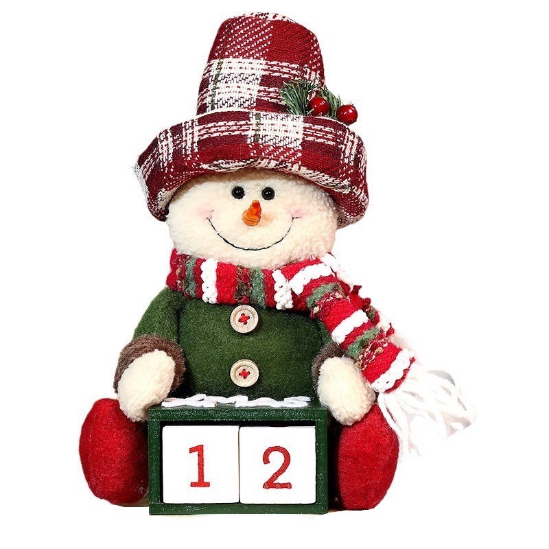 Christmas Countdown Calendar Decorations Retro Plaid Santa Snowman Doll Window Ornaments Xmas Gifts