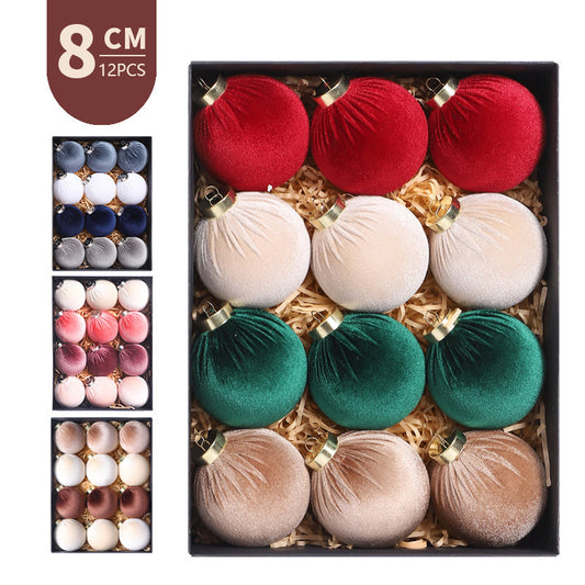8cm 12PCS Christmas Ball  Xmas Tree Ornaments Cloth Baubles Pendant Decorations Party Holiday Decor