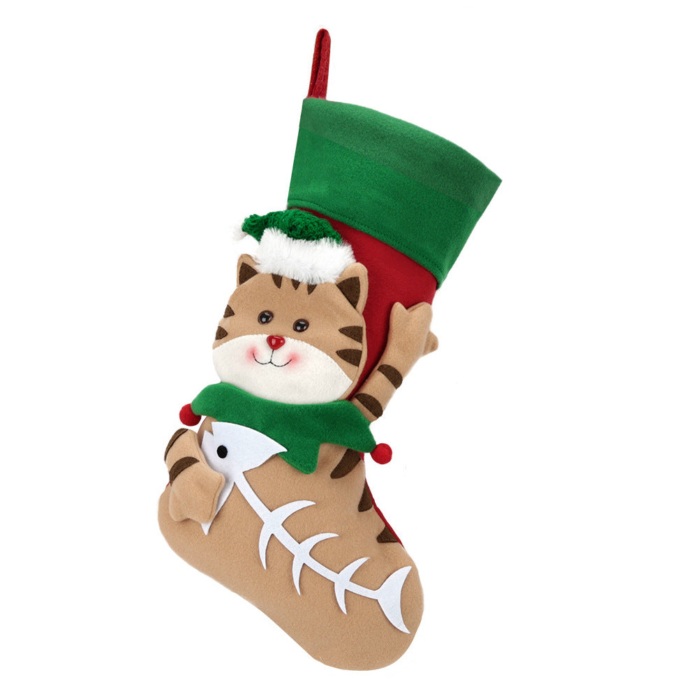 3D Cartoon Christmas Stocking Dog and Cat Large Gift Bag Xmas Tree Hanging Ornaments 18"