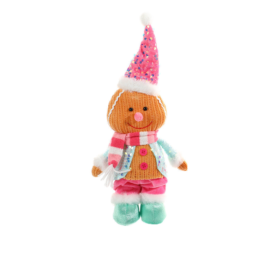 Christmas Decorations Pink Gingerman Doll Ornaments Cute Cartoon Standing Gingerbread Man Gifts Holiday Home Decor Party Window Decoration Toy