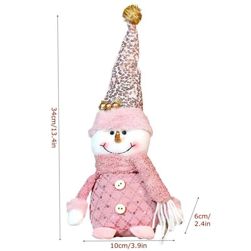 Pink Santa Clause Doll Ornaments Sitting Snowman Home Christmas Decorations Window Table Decor Xmas Gifts