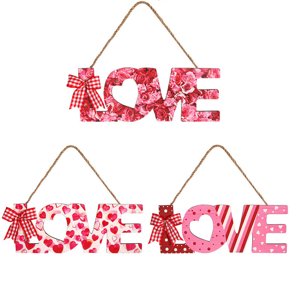 Love Wooden Hanging Ornament Charming Decor for Wall, Front Door, Valentine's Day, Wedding, Holiday Home Decorations DIY Wreath Accessories